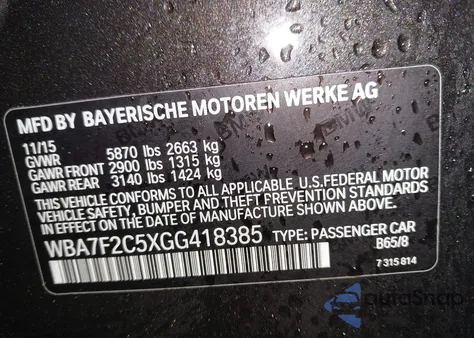 2016 BMW 750I xDrive z USA, uszkodzony, nr VIN WBA7F2C5XGG418385